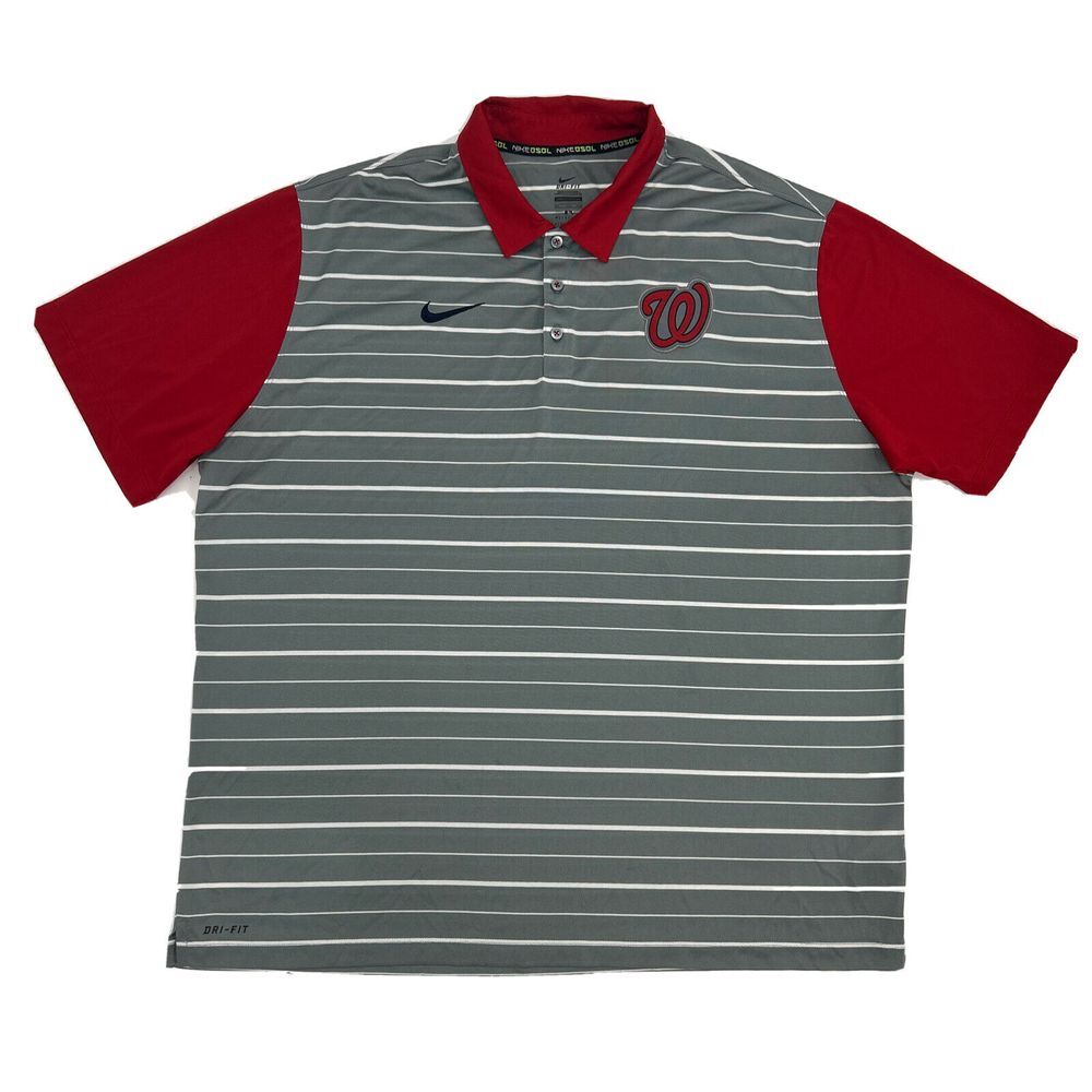 Washington Nationals Shirt Men's XXL 2XL Gray Red Nike BSBL Dri-Fit Polo MLB
